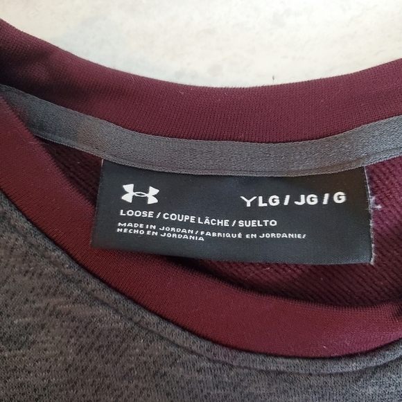 Under Armour Sweatshirt Maroon Gray Youth Large Loose Fit Colorblock - Picture 6 of 7